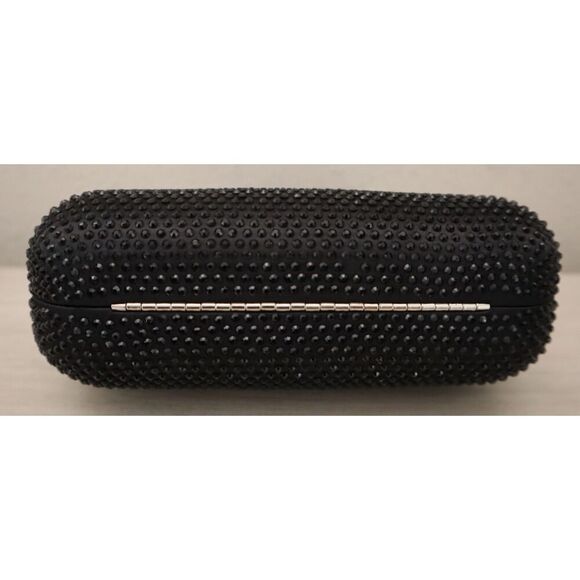 Nina Black Crystal Minaudiere w/Metal Handle & Detachable Drop-In Chain Strap - Picture 8 of 14